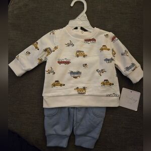 NWT Two Piece Cars Sweatshirt & Pants Baby Boy Outfit 3 Month